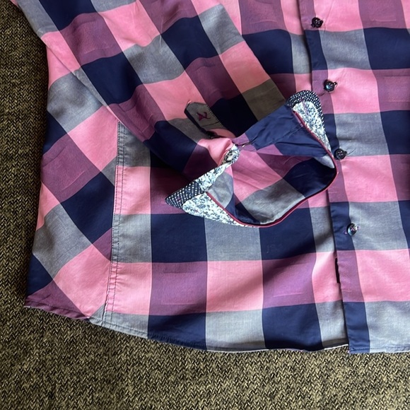 Au Noir Colourful Plaid Men’s Button Down Shirt Purple Punk Navy sz 6 (2XL) - Picture 2 of 14